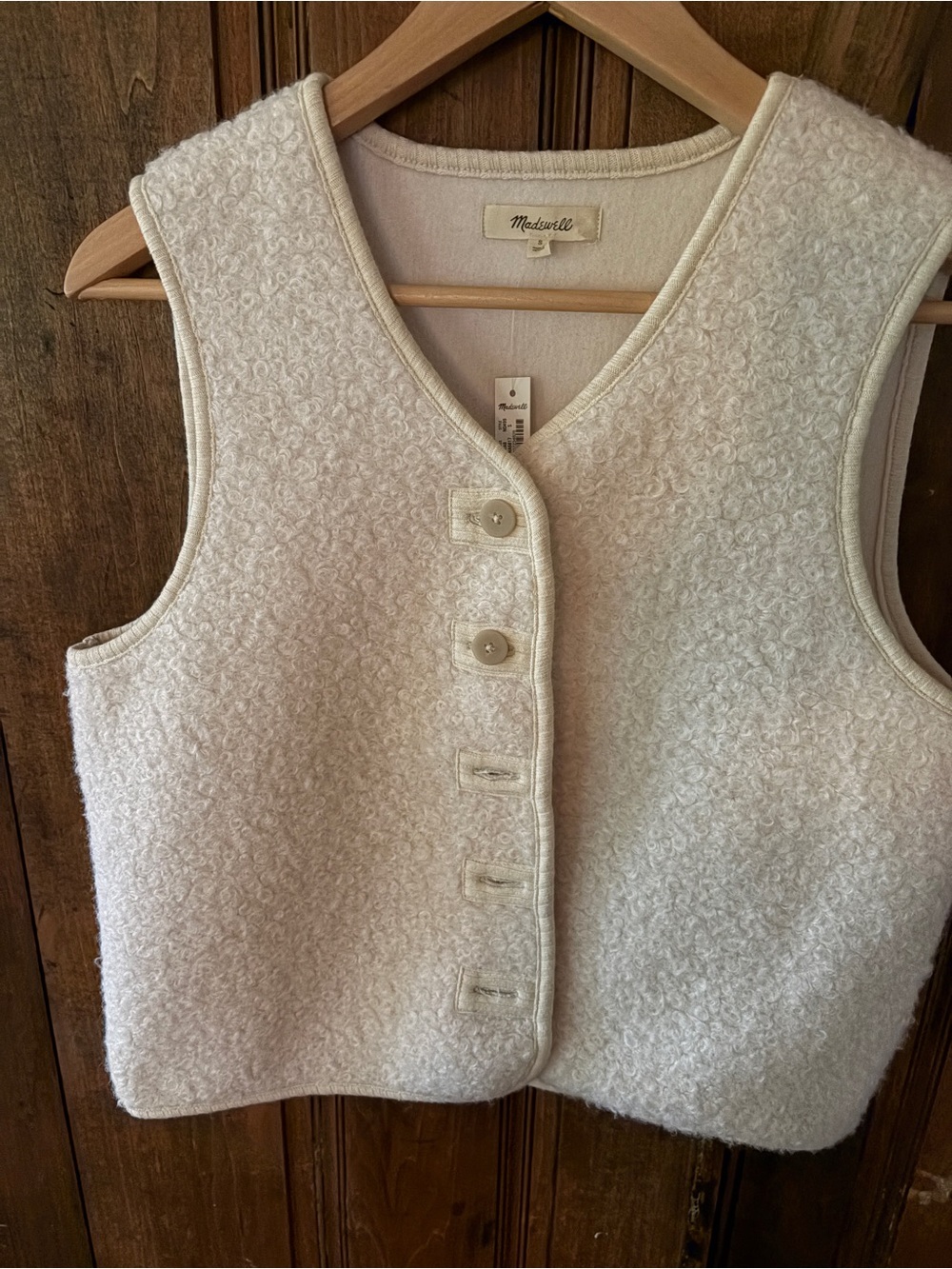 Madewell Cream Textured V-Neck Button Front Sweater Vest